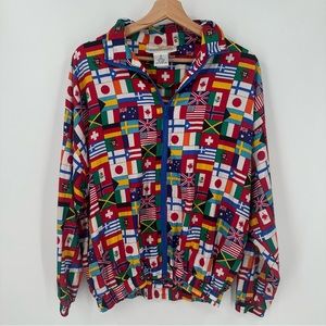 Vintage Solare Sporta Womens Size S Zip Up Windbreaker All Over Country Flags